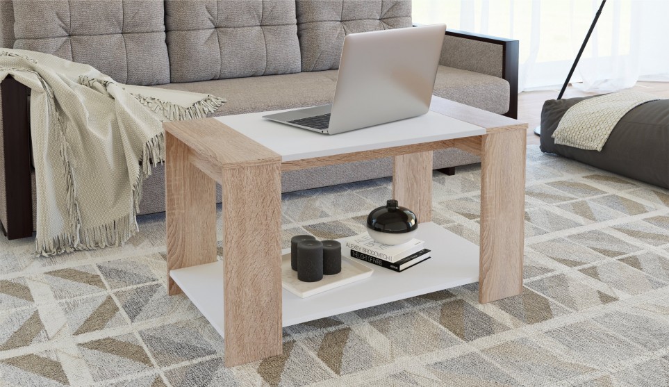 Стол журнальный "Аврора" Дуб сонома/белый