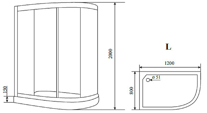 Душевой уголок Timo BY-549 L 80Х120Х200 (прозрачное стекло)