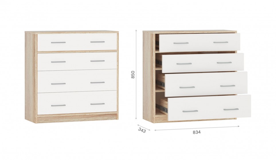 Комод "Стелс" 4 ящика Дуб сонома/белый