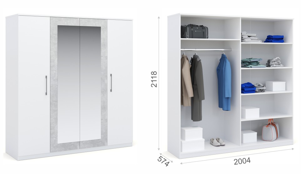 Шкаф 4-х дверный "Аврора" Белый