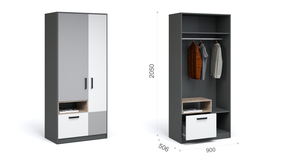 Шкаф 90 2 двери 1 ящик "Квадро"  