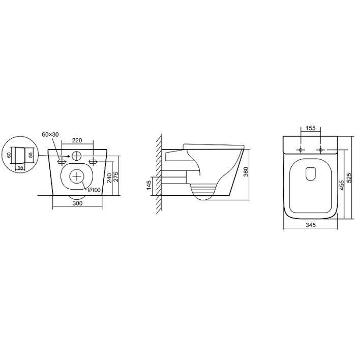 Унитаз подвесной Triton-Pro Verso VO-3032, сиденье, фурнитура