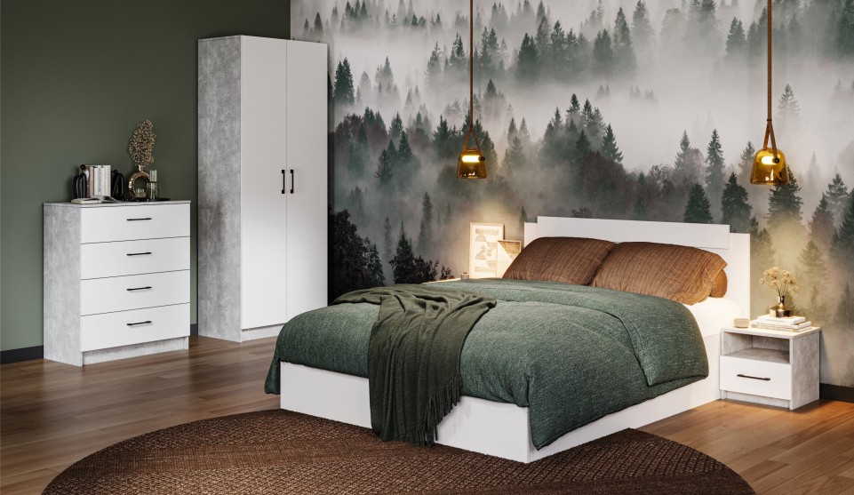 Спальня "Чикаго" Белый / Ателье светлый