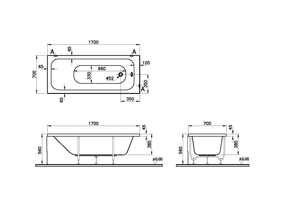 Ванна акриловая Optimum "Neo 170Х70" без гидромассажа