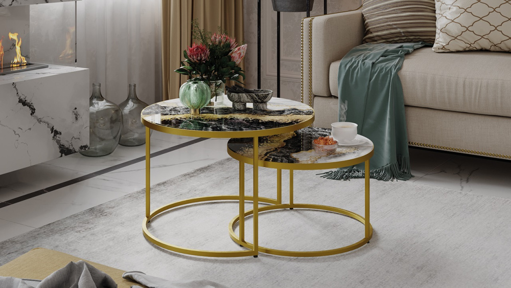 Стол журнальный "Вега" Золото, Стекло Золотой мрамор