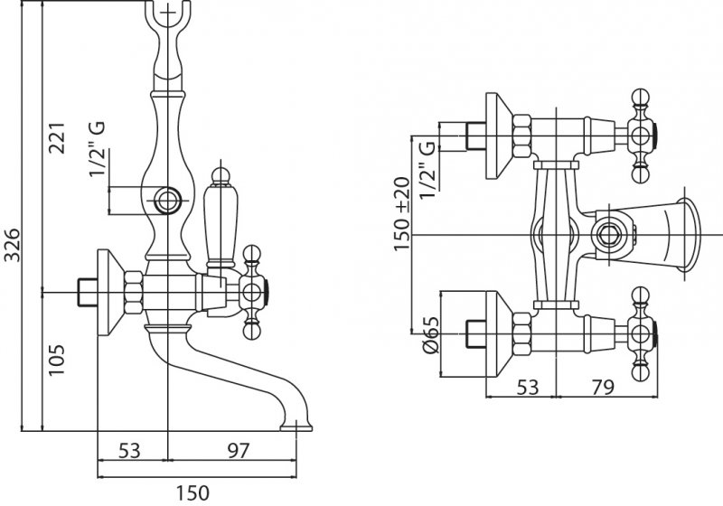 Смеситель для ванны с ручным душем CEZARES "NOSTALGIA"