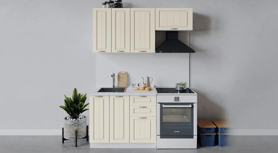 Кухонный гарнитур «Лина» длиной 160 см Белый, Крем Кухонный гарнитур «Лина» длиной 160 см Белый, Крем