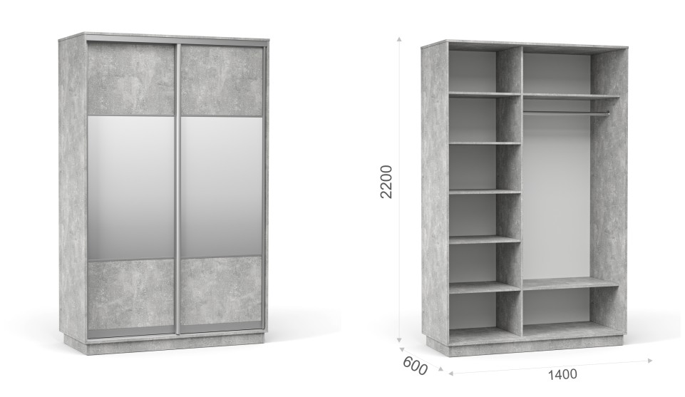 Шкаф-купе "Тетрис" (корпус) 1400/2200 Ателье светлый