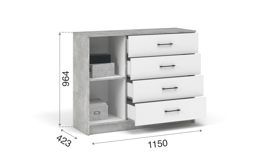 Комод 1 дверь 4 ящика "Чикаго" Белый / Ателье светлый