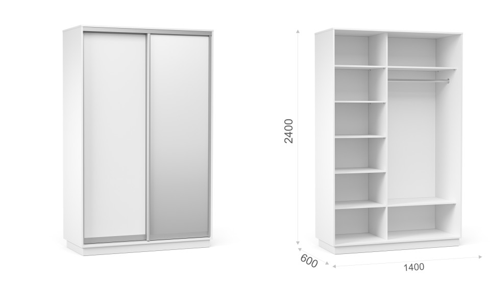 Шкаф-купе "Тетрис" (корпус) 1400/2400 Белый жемчуг