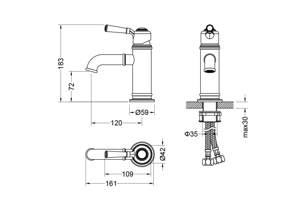 Смеситель для раковины "Классик" без донного клапана AQ1510PG