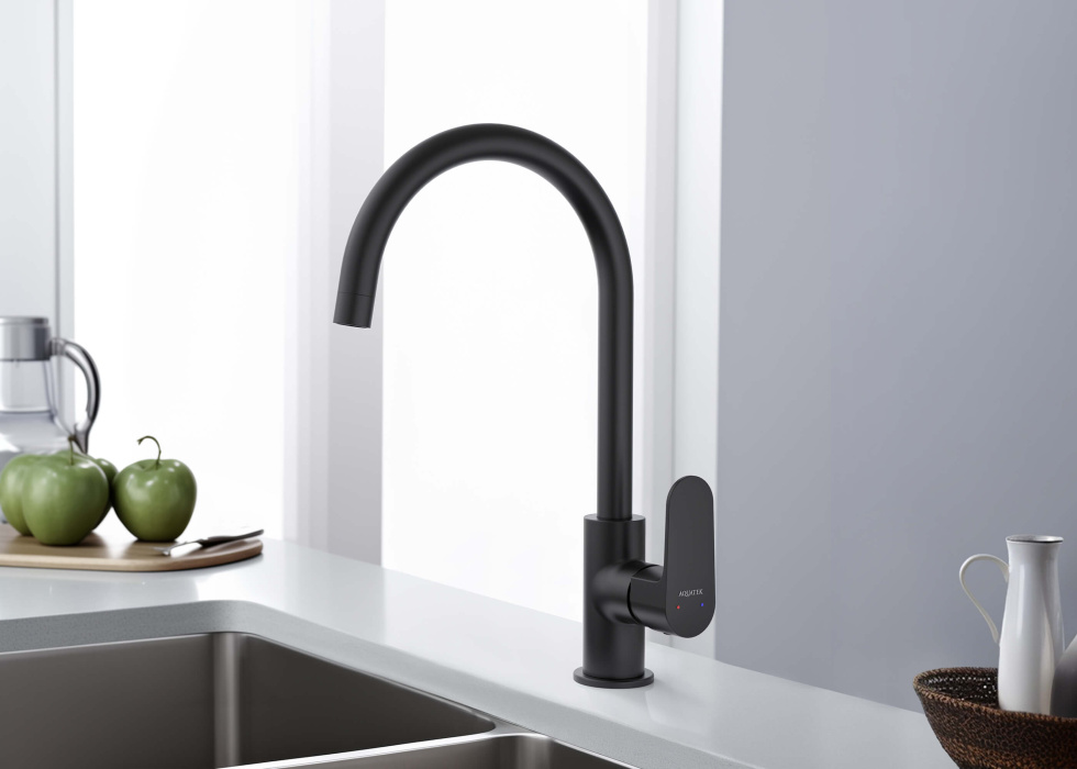 Смеситель для кухни "Оберон" AQUATEK матовый черный AQ1282MB