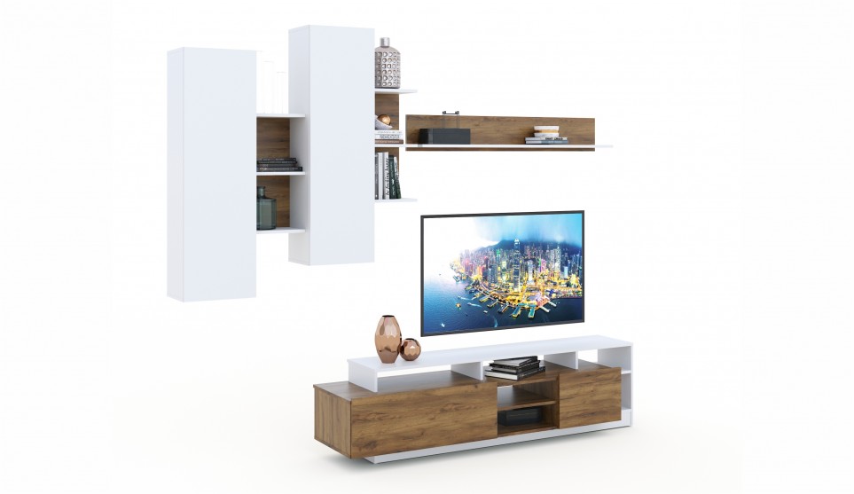 Стенка "Невио-2" Дуб крафт золотой/белый