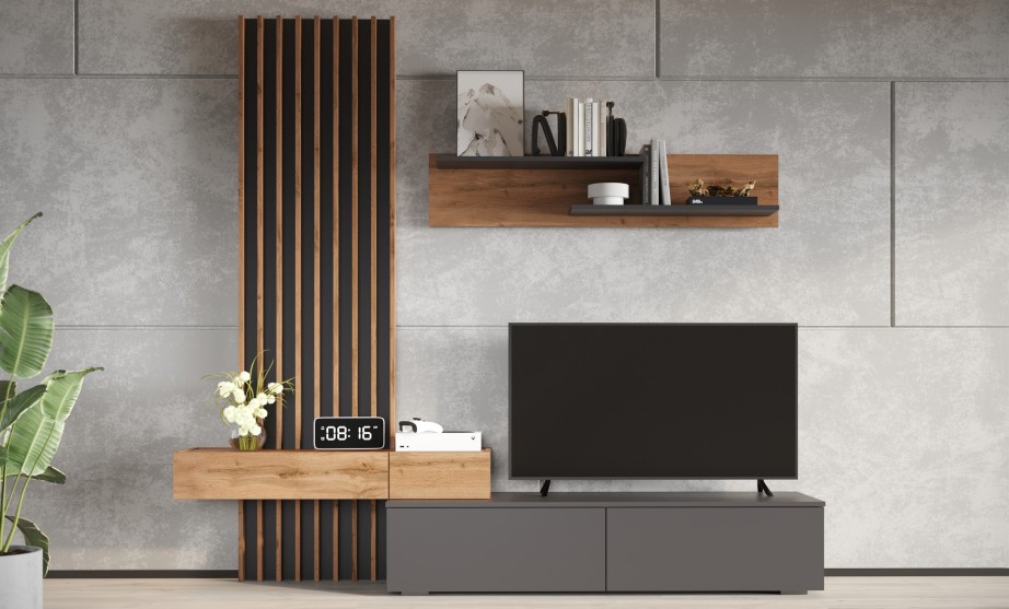 Стенка "Риана" 2,07 м Антрацит / Дуб вотан