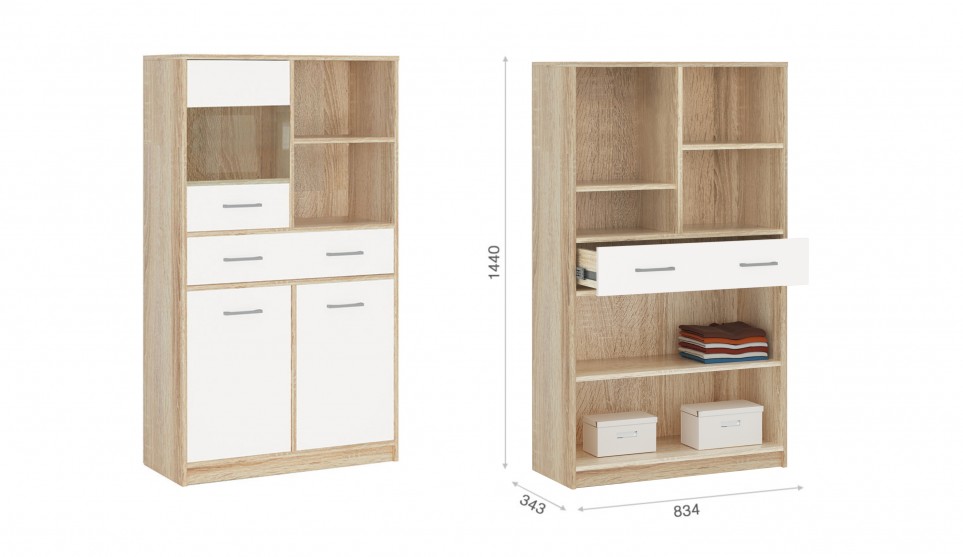 Комод с витриной "Стелс"  Дуб сонома / Белый