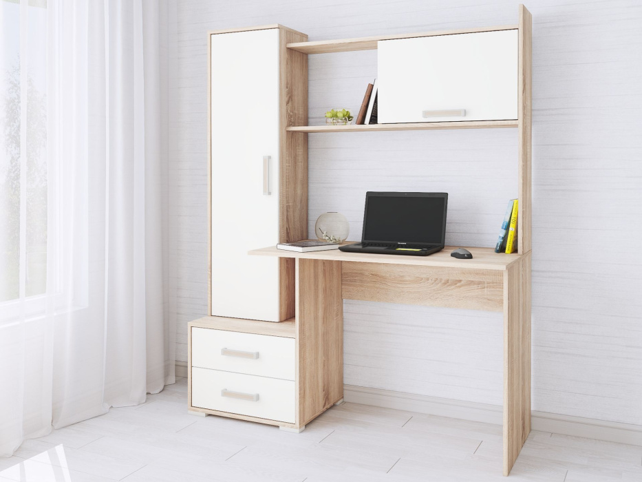 Компьютерный стол "Квартет-9" Дуб сонома/Белый