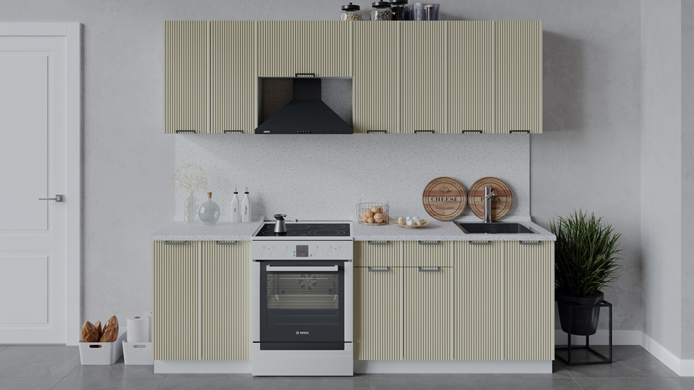 Кухонный гарнитур «Кимберли» длиной 240 см Белый, Крем