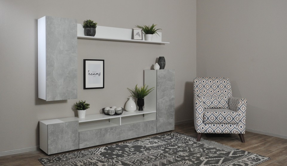 Стенка "Нео" Белый / Ателье светлый