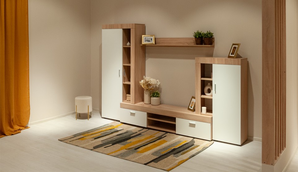 Стенка "Орфей" Белый / Дуб сонома