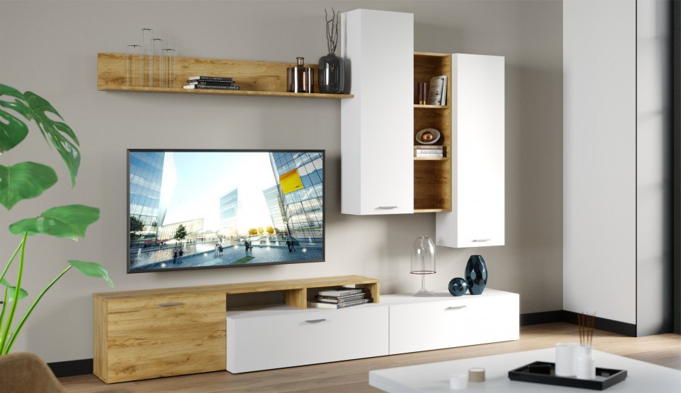 Стенка "Невио-1" Дуб крафт золотой/белый