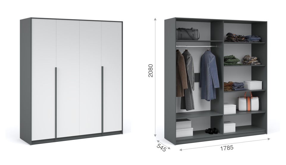 Шкаф 4-х дверный без зеркала "Мишель" Антрацит