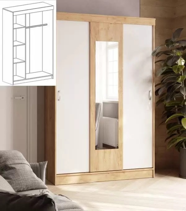 Шкаф-купе "Бася" Белый/Дуб Крафт золотой