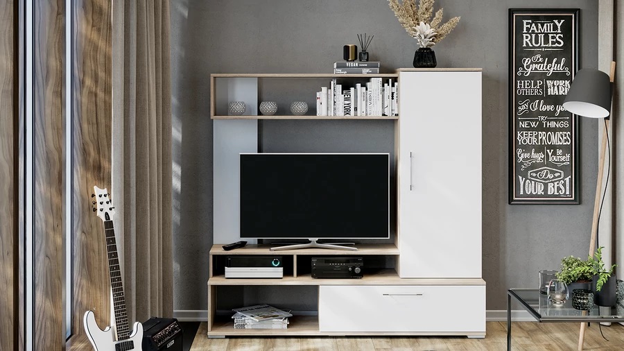 Стенка «Сиена» Дуб Сонома, Белый Ясень